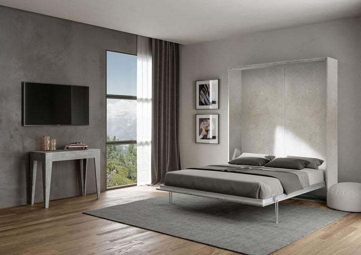 Letto a Scomparsa Matrimoniale Kentaro 160 - Bianco Frassino, Grigio, Noce - Rizzi Arrdamneti Design