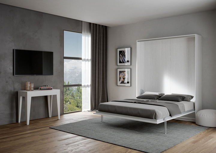 Letto a Scomparsa Matrimoniale Kentaro 160 - Bianco Frassino, Grigio, Noce - Rizzi Arrdamneti Design