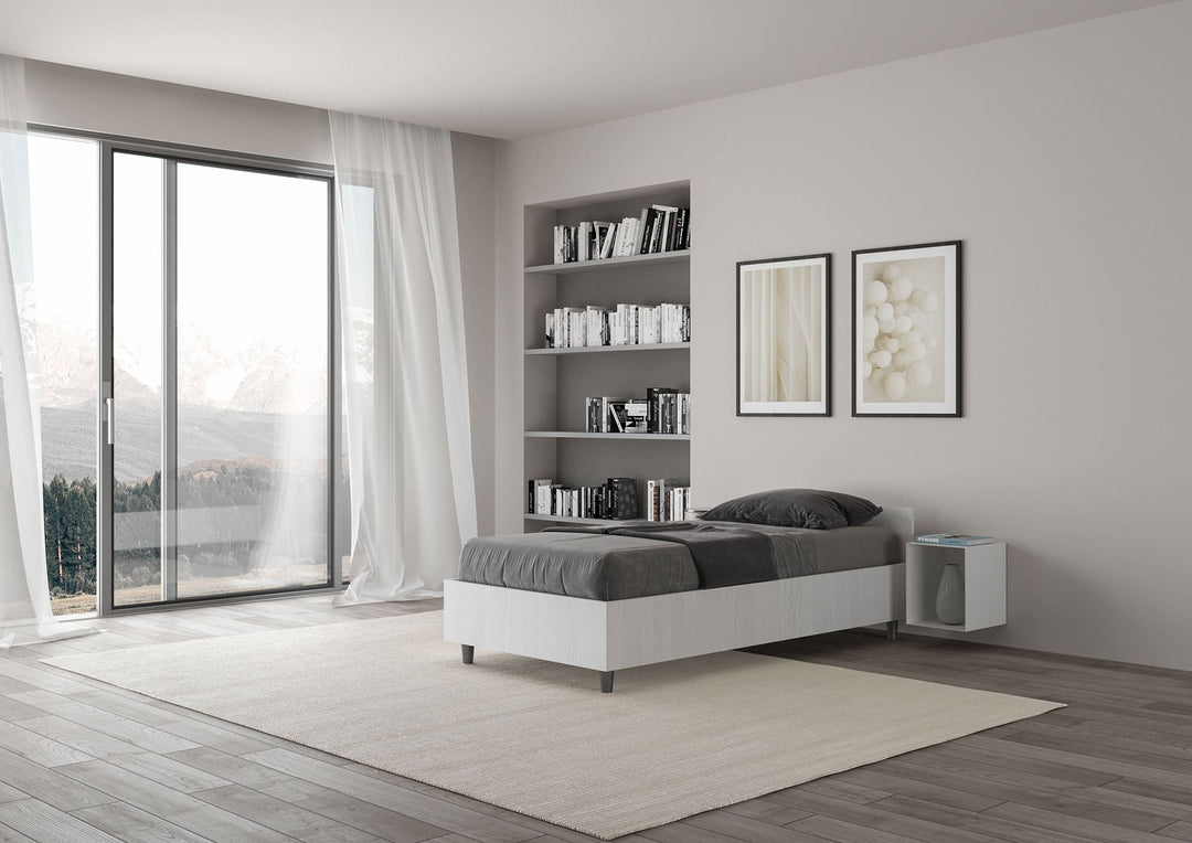 Letto Singolo Nuamo - 80x190 cm e 80x200, Bianco Frassino, Noce, Quercia Naturale - Rizzi Arrdamneti Design