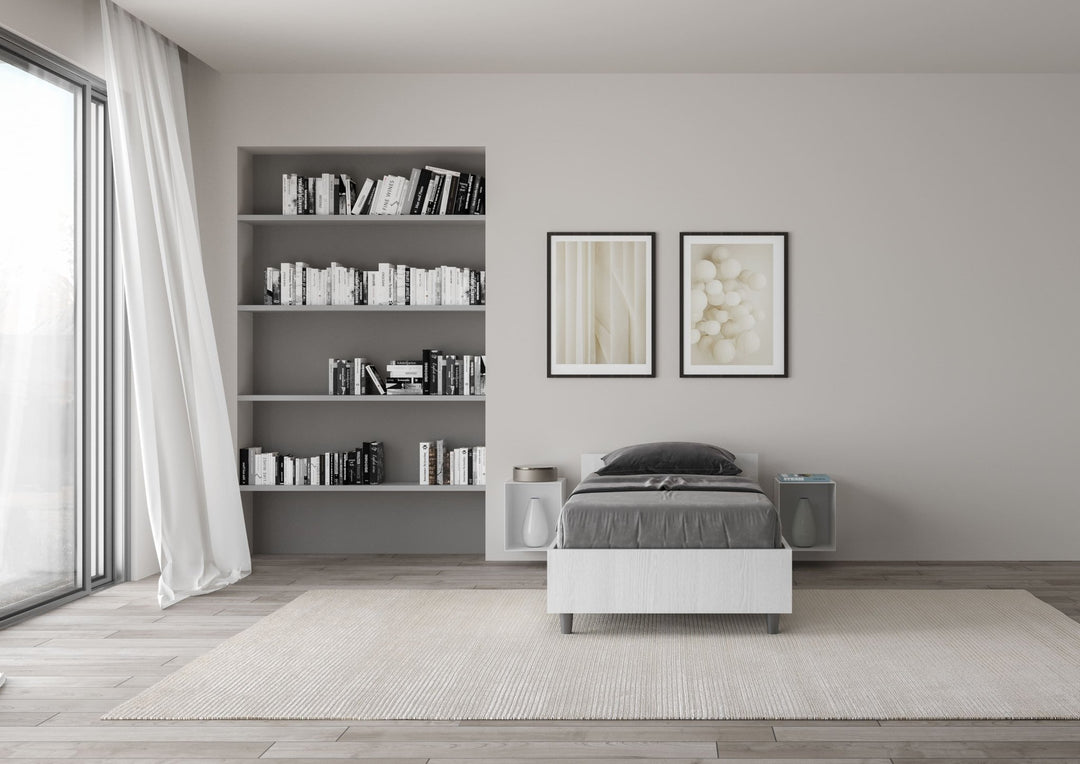 Letto Singolo Nuamo - 80x190 cm e 80x200, Bianco Frassino, Noce, Quercia Naturale - Rizzi Arrdamneti Design