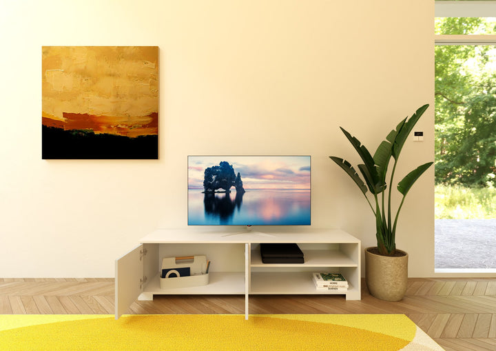 Mobile TV Lumina - 150x40x40 cm, Bianco Lucido e Cashmere - Rizzi Arrdamneti Design